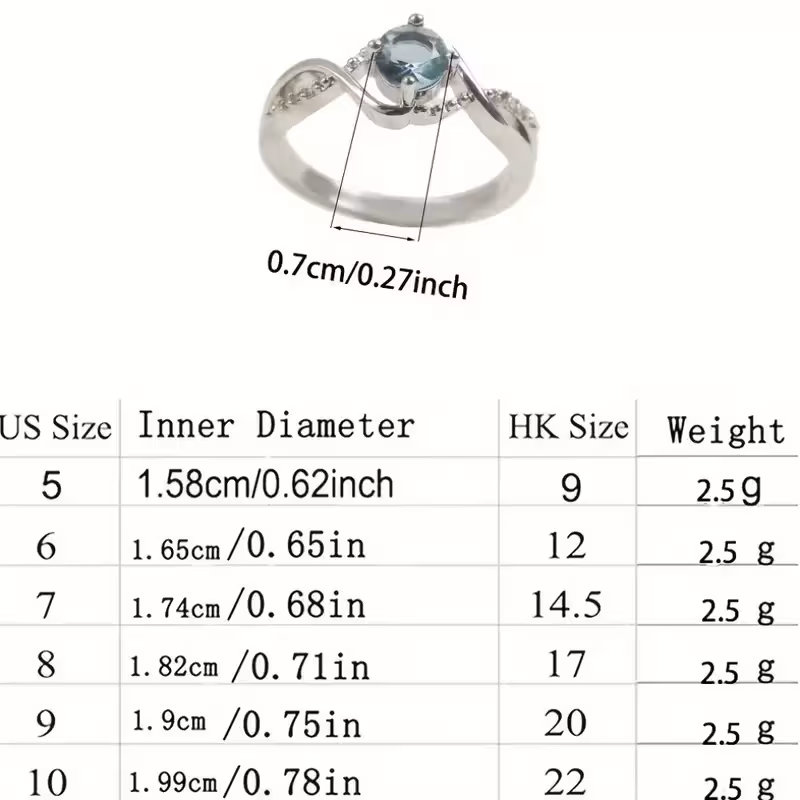 A Minimalist Wave-shaped Blue Synthetic Zirconia Ladies' Ring For Parties, Dances, Daily Wear, And Jewelry Gifts.