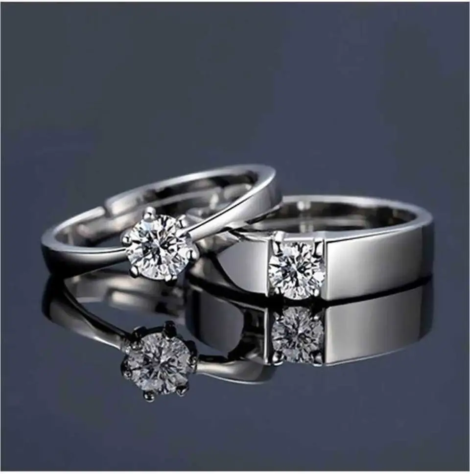 Couple Rings Pair Adjustable Love Couple Rings set Gift for Girls and Boys Silver High Quality Zircon Simple resizable
