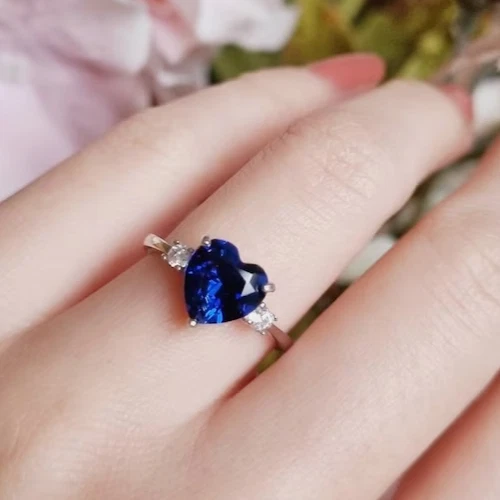 Heart Shaped Royal Blue Sapphire Engagement Ring For Women