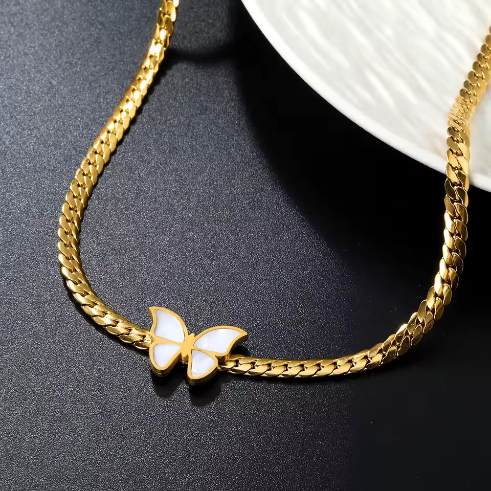 Stainless Steel New Fashion Upscale Jewelry Seashells Butterfly Charms Chain Choker Necklaces